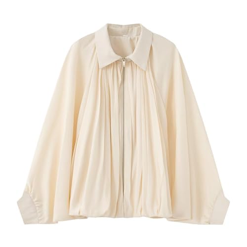 Puffer Bomber Jacket Women Bawting Sleeve Oversized Bubble Jackets Lightweight Zip Front Pleated Shirts Streetwear