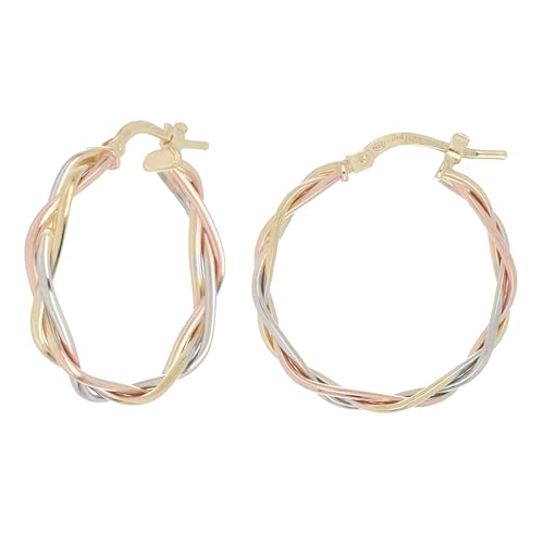 Round Earrings Braid Pattern in 18kt Gold and 925 Sterling Silver (Three Colors, 20mm)