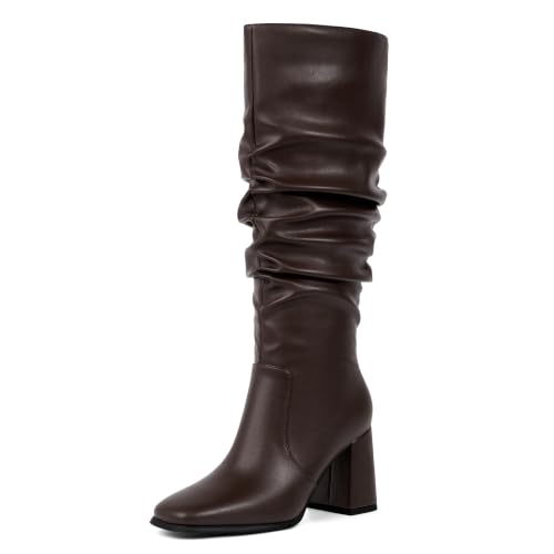 Image of Modatope Knee High Boots Women Square Toe Chunky Heel Fashion Tall Boots