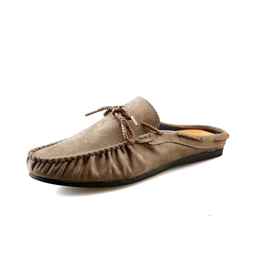 Men's Suede Round Toe Backless Flat Loafers with Tassel Comfortable Non-Slip Casual Moccasins for Driving Walking Working