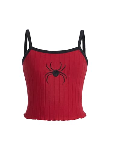 Girl's Y2K Graphic Printed Cami Top Color Block Ribbed Knit Slim Fit Crop Tops Summer Vest Tops