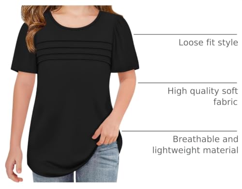 Image of Imily Bela Girls Pleated Short Sleeve T Shirts Kids Summer Crewneck Shirts Casual Tops Tees 5-14 Years