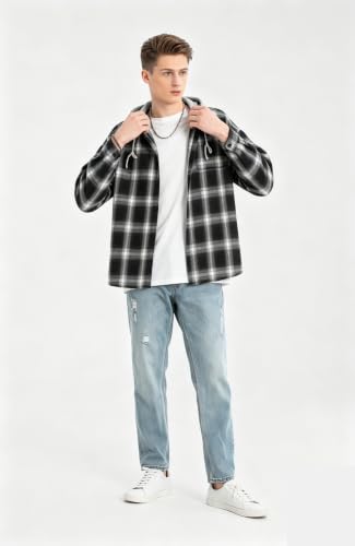 Image of Lavnis Men's Plaid Hooded Shirts Lightweight Shirt Jackets