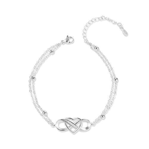 ASH'S CHOICE Bracelet en Couches Or, Double Bracelet Infini Amour en Zircon, Réglable Bracelet Coeur en Chaîne, Bracelet d'Amour Cadeaux Bijoux de...