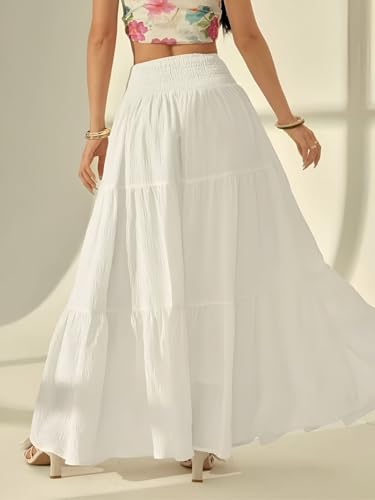 Jupe maxi fluide KZULLY blanche en rayonne avec point smocké extensible taille S - 2