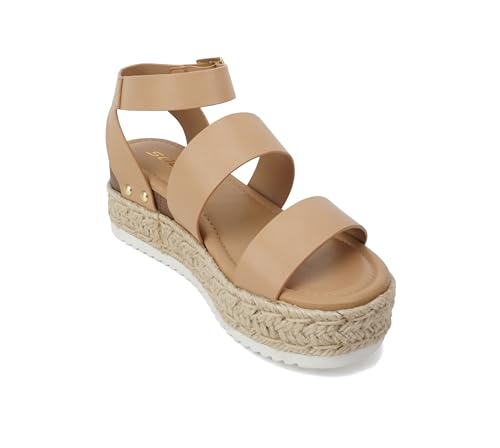 Image of Soda Bryce Espadrille Wedge Sandal with Open Toe Buckle and Ankle Strap