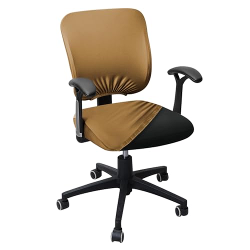 Image of HOKIPO 'SereneSolids' 140 GSM Office Chair Cover for Task Chair - 140 GSM Stretchable Fabric - Washable & Anti-Slip - Fits Small Office Chairs Without Headrest, Camel (AR-5224-CML)