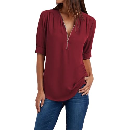 Womens Clothes Blusas De Verano para Mujer 2025 3/4 Length Sleeve,Temu+Com,Amaon+Outlet+Sales+Clearance,Clearance+Deals+of+Today,Limited+Time+Deals+of+The+Day,TEM+U+Com,Membership,Wine,5X-Large