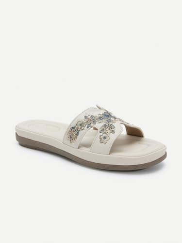 Buy Marc Loire Women's Stylish Ethnic Flats Sandal White Cream - Image 3