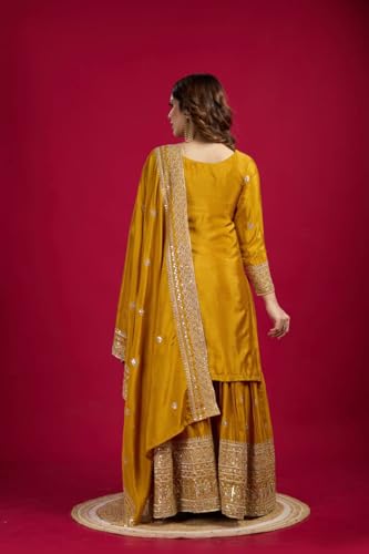 Image of Women's Heavy Embroiderd Work Purple Color Weding Wear Straight Kurta Sharara Set for Women with Dupatta