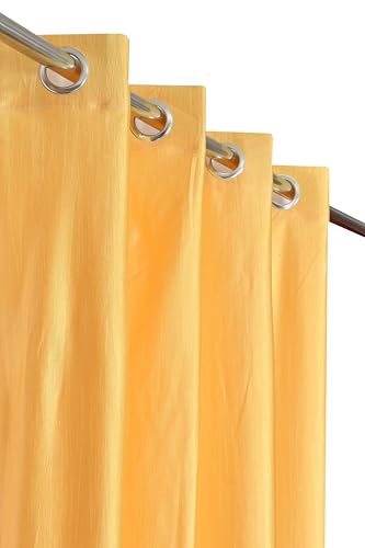 Image of DEVSANG Polyester 2 Print and 1 Solid Curtains 8 feet Long Set of 3 - Yellow & Aqua