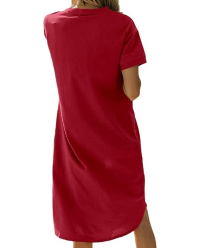 Image of Dyexces Summer Dress for Women Crew Neck Short Sleeve Solid Basic T-Shirts Casual Midi Dresses with Pocket