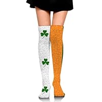 Meaudiwes Women's Stylish Ribbed Thigh High Socks All Season Over Knee Boot Stockings Ireland Irish Flag Clover Shamrock Flag