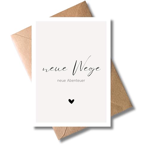 WBdesignz Abschiedskarte Neue Wege mit Umschlag - Glückwunschkarte zum Neuanfang Jobwechsel oder Lebensabschnitt mit minimalistischem Schriftzug & Herz - für Kolleginnen Freunde & Familie (DIN A6)