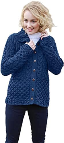 SAOL Ladies Honeycomb Cardigan - 100% Merino Wool Irish Knit with Buttons