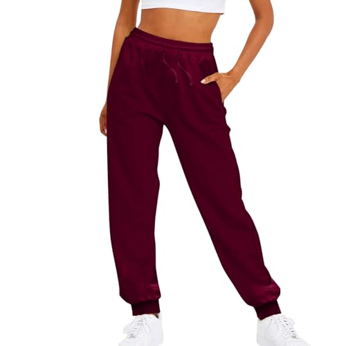 Pantalon de survêtement pour femmes ample coupe décontractée couleur unie