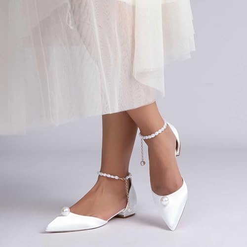 Women's Pointed Toe Sandals With Pearl Ankle Strap | Closed-toe Satin Bride Shoes For Wedding | Graduation Shoes With Big Pearl | Wedding Party & Homecoming Dress Heels2