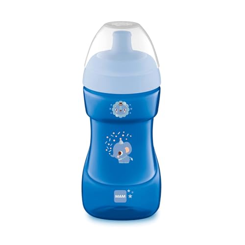 MAM Sports Cup (330 ml), auslaufsicherer Baby Trinkbecher mit selbstöffnendem Ventil, Kinder Trinkbecher mit rutschfester Greiffläche, ab 12+Monaten, Elefant