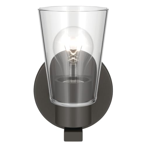 Image of Kichler Stamos 8 inch 1-Light Soft Modern Wall Sconce with Clear Glass in Olde Bronze, (8 inch H x 5 inch W), 52437OZCLR