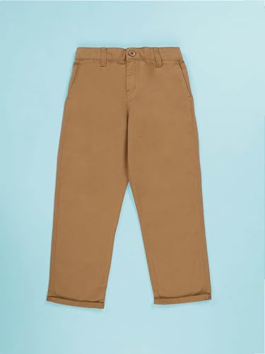 Image of KiddoPanti Boys 100% Cotton Twill Chinos Pant | Comfortable Regular Fit | 2 Side Pocket, 2 Back Pocket | Ankle Length | Back Elasticated Waistband with Button Zip Open Fly