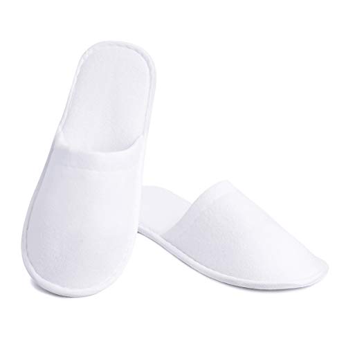 6 Pairs White Disposable Slippers, Cotton Closed Toe Spa Slippers for Women and Men, Breathable Non-Slip Slippers for Hotel, Guests, Travel