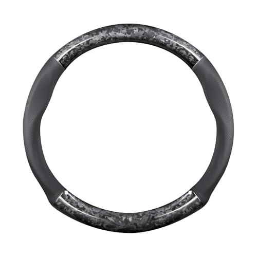 Ergocar Car Steering Wheel Sleeve, Round Forged Carbon Fiber and Leather Material Steering Wheel Sleeve, 37-38cm/14.5-15inch, Non-Slip, Soft, Breathable, Sports Style
