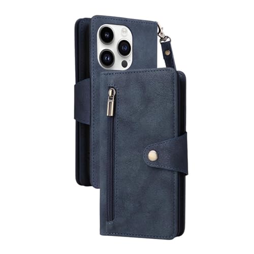 Étui portefeuille iPhone SE bleu anti-perte avec pochette zippée