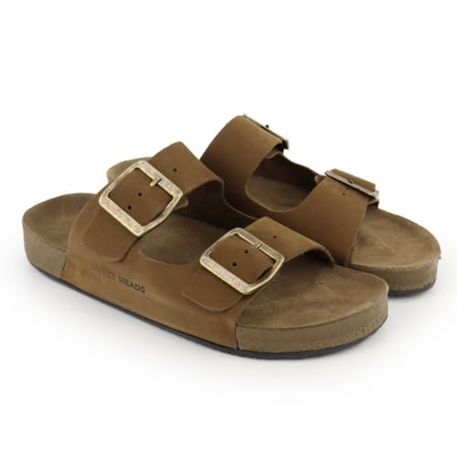 Sandália Feminina Papete Confort Couro Legitimo Burly Heads Leve Taupe (Bege, BR, Adulto, Numérico,
