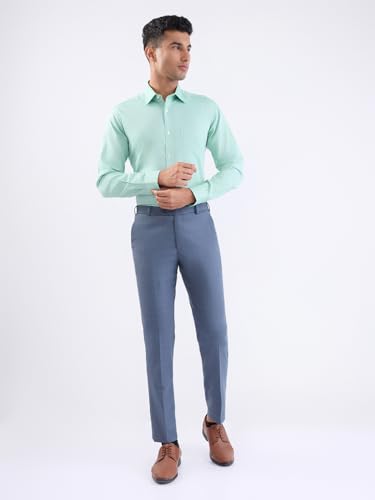 Image of Park Avenue Men's Regular Fit Mid Rise Neo Fit Checks Pattern Polyester Blend Flat Front Formal Trouser