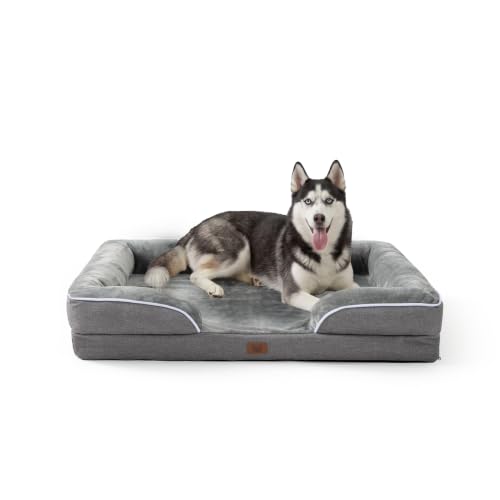 EGOHOME Washable Orthopedic Large Dog Bed 41IN Grey, Waterproof Pet Bed
