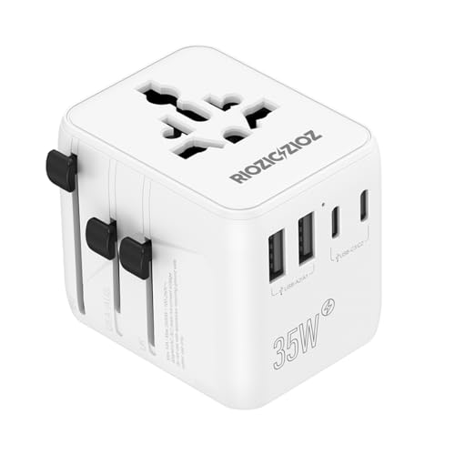 GaN III Universal Travel Adapter, 35W PD Charging with 7 Ports, Worldwide Plug for EU/US/UK/AU/JP, Portable Charger for Business and Vacation Travel