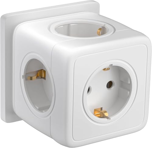 3680W Cubo Enchufe, 5-in-1 Ladron Enchufes, Regleta Multiple, 5 in 1 Enchufe de Pared Power Cubo Adaptador para Oficina, Cocina, Blanco