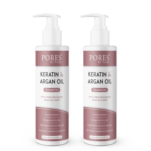 Image of PORES Be Pure Keratin Shampoo for Hair Fall Control | With Hydrolyzed Keratin, Argan Oil & GHPTC | Instant Smooth, Frizz-Free & Thick Hair | Shampoo for Women & Men | All Hair Types - (250 ml X 2)