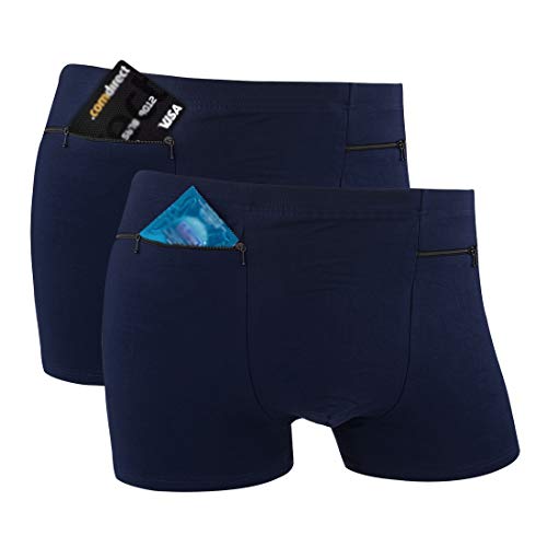 H&R Pocket Underwear for Men with Secret Hidden Pocket, Travel Stash Boxer Brief, 2 Packs (Dark Blue) (US, Alpha, Small, Medium, Regular, Regular, Dark Blue)2