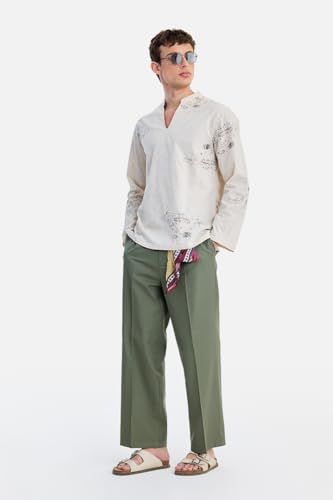 Image of SNITCH Men Trousers Holiday & Casual Wear | Relaxed Fit Pleated Front & Straight Leg Design | Breathable Cotton Linen Blend Fabric for Summer & Vacation Outings