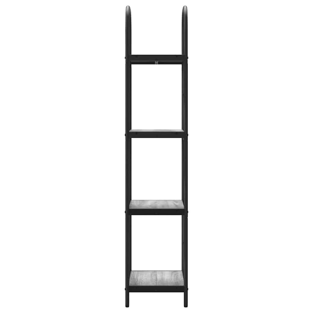 Scaffale grigio Sonoma, 40 x 30 x 146 cm, in legno, 4 ripiani | Scaffale sottile con 4 ripiani aperti e gambe in acciaio nero, per soggiorno, camera da letto e ufficio.