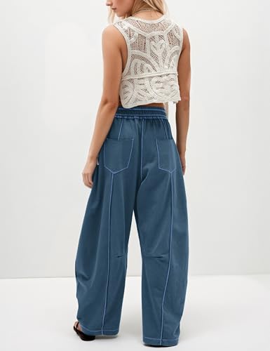 MISSACTIVER Women Wide Leg Baggy Pants Drawstring High Elastic Waist Lounge Palazzo Pants Casual Sweatpants with Pockets2