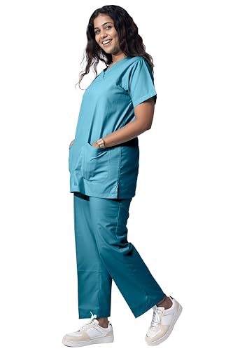 Image of Uniform Craft Women's 4 Pocket Scrub Suit Set | Medical Uniform | Cross V-Neck Poly Cotton | Short Sleeve Hospital Wear | Ideal for Doctors & Nurses (Light Teal, XL)