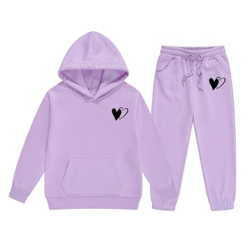 2025 Girls Sweatsuit Set Cute Hooded Sweatshirt & Jogger Pants with Pocket Casual Outfits Double Hearts Graphic Pants Set Boy3