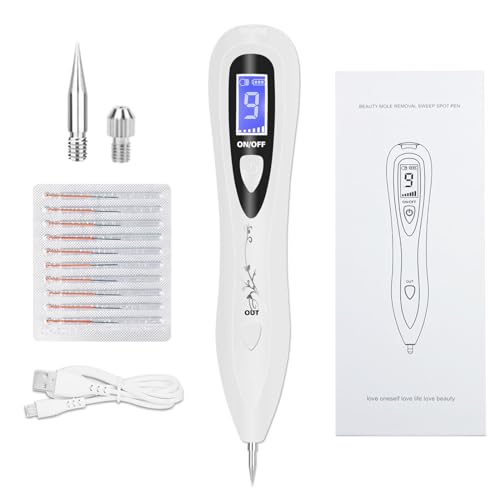 CHRERNA Skin Tag Removal Kits Mole Remover Kit with 9 Modes &LCD Display Replaceable Kits Plasma Pen Kits for Verruca Age Spots Freckle Watt Nevus (White)