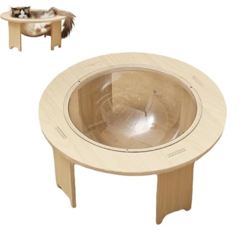 カプセル猫ベッド 透明キャットハウス 木製高架ベッド 取り外し可能 宇宙船デザイン 四季通用 小型ペットベッド 寝室・バルコニー用 (大きいサイズ)