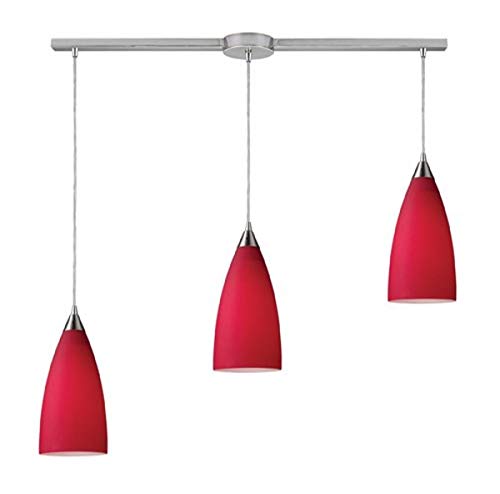 Elk 2583/3L Vesta 3 Linear Cardinal Red in Satin Nickel Pendant Light, W:36" H: 10" Elk 2583/3L Vesta 3 Linear Cardinal Red in Satin Nickel Pendant Light, W:36" H: 10"