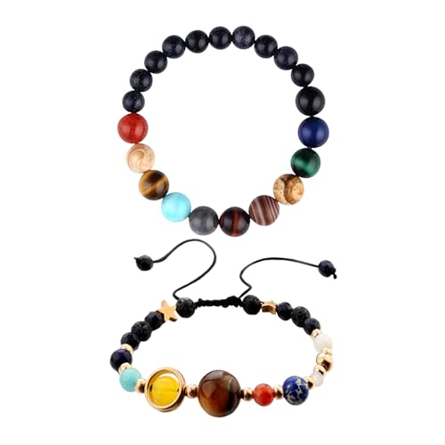 OVDGWC 2 Pulseras De Perlas, Correas De Brazo De Planeta Solar, Pulseras De Moda...