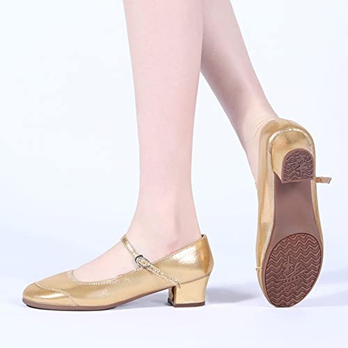 Hbeylia Glitter Dress Balltet Shoes For Women Ladies Gold Glittering Leather Round Toe Kitten High Heels Ankle Strap Dressy Pump Ballet Flats For Wedding Dancing Dress Evening Party4