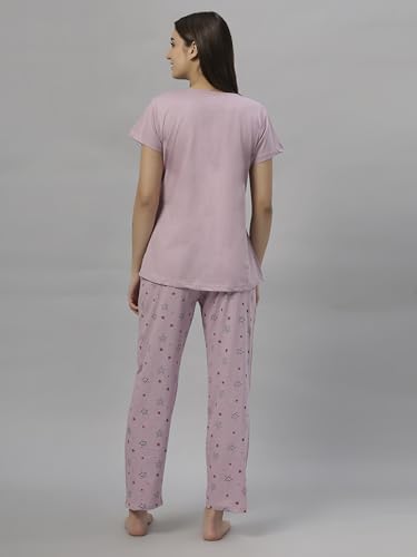 Image of DZZO Women's Cotton Printed Night Suit Set of T-Shirt & Pyjama, Night wear Dress, Relaxed wear for Women /Girls