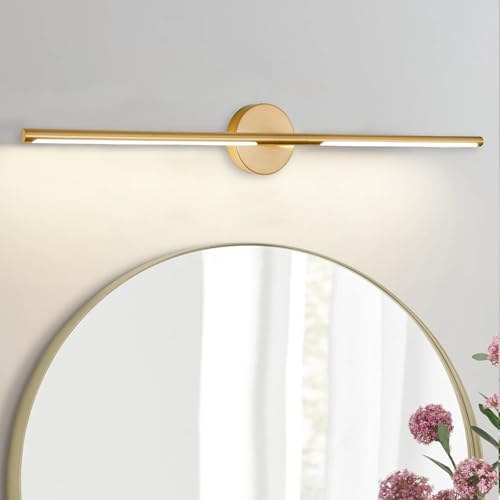 Image of Gold Bathroom Light Fixtures Over Mirror 43 Inch, 33W 360 Rotatable Dimmable 4000K Led Brass Vanity Light Bar, Brushed Gold Bathroom Vanity Lights Above Mirror