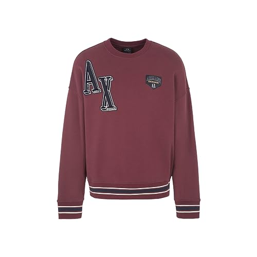 Emporio Armani Men's Collegiate Capsule Cotton French Terry Patch Logo Letters Pullover Sweatshirt