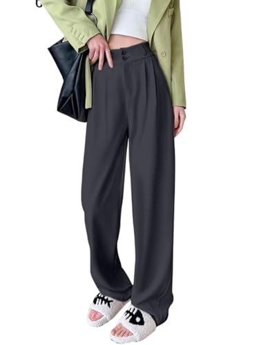 Image of Aahwan Solid Dark Blue Korean Baggy Parallel Formal Pant for Women's & Girls'