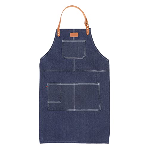 Tablier de chef bleu denim unisexe avec poches pour cuisine et restauration