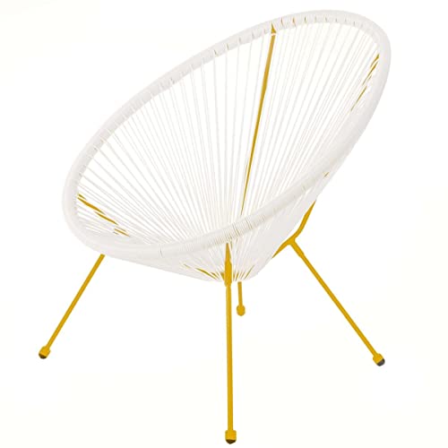 LOLAhome Sillón de jardín Acapulco de Rattan PE y Acero Amarillo y Blanco de 73x80x85 cm